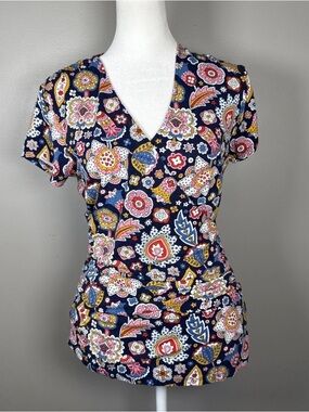 Boden Faux Wrap Paisley Top Size 8 Colorful Floral Fitted Viscose Stretch
